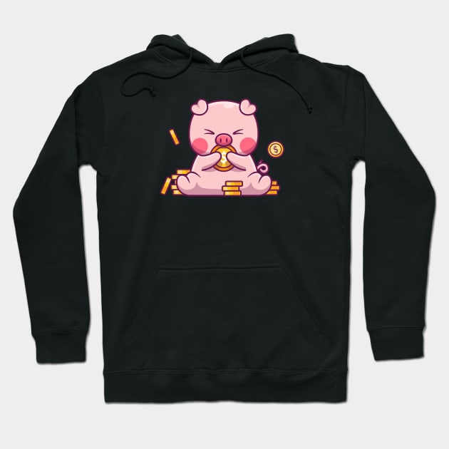 Cute pig with gold  coin Hoodie by Catalyst Labs